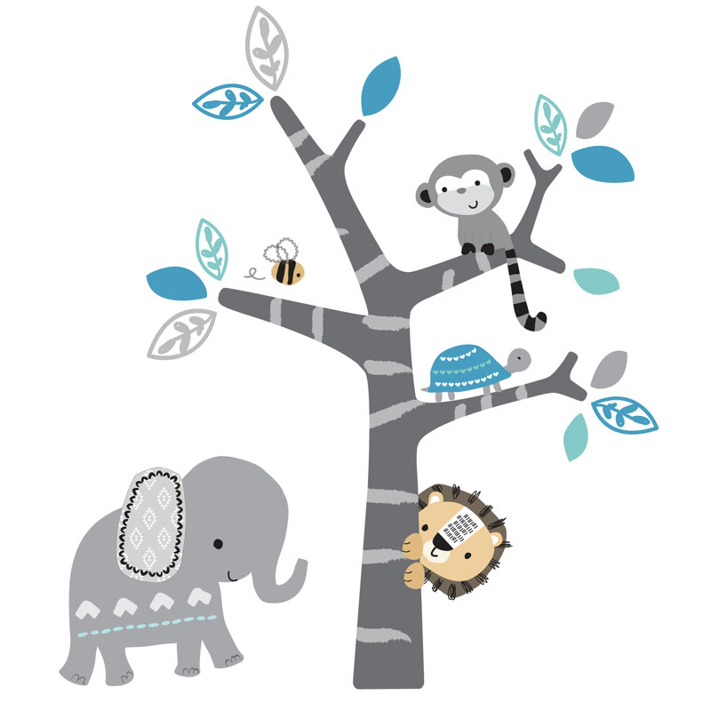 Décalcomanie murale « safari éléphant lion » et « singe tree » Jungle Fun