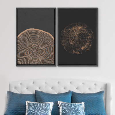 Anneaux d'arbre en bois, images abstraites grises, estampe numérique sur toile, art mural encadré