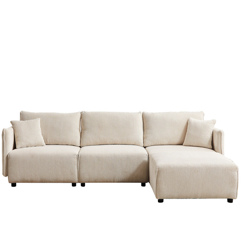 106 po Chambre à plusieurs modules - Velours côtelé minimaliste moderne avec 2 coussins et / c, beige pour les espaces de vie