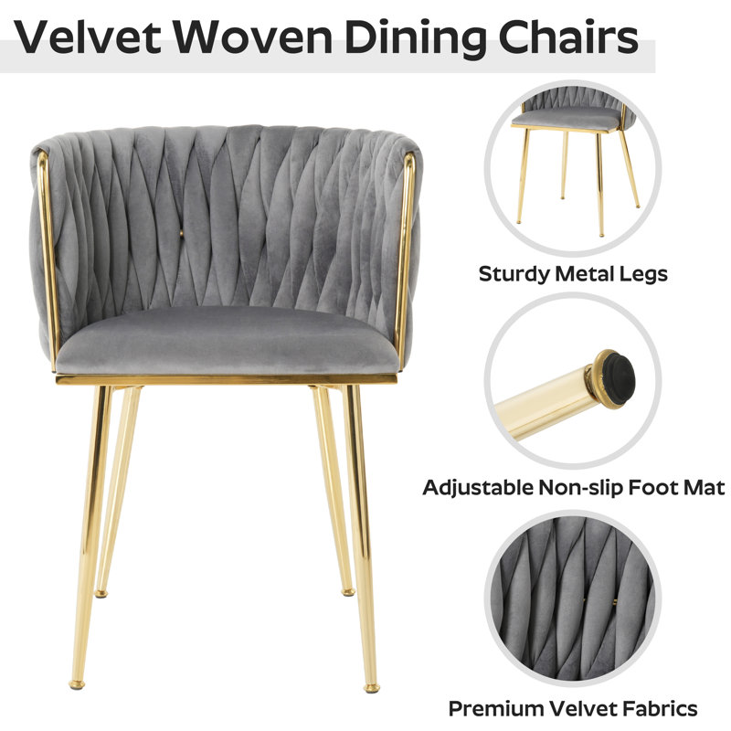 Chaise de salle à manger en velours tissé, Gris, Doré