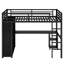 Structure de lit simple TG avec garde-robe intégrée, lit mezzanine en métal avec bureau et tablettes de rangement, noir