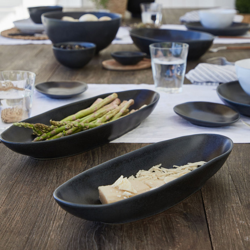Livia Stoneware Platter, 2" H x 13" L x 4.25" W, Matte Black