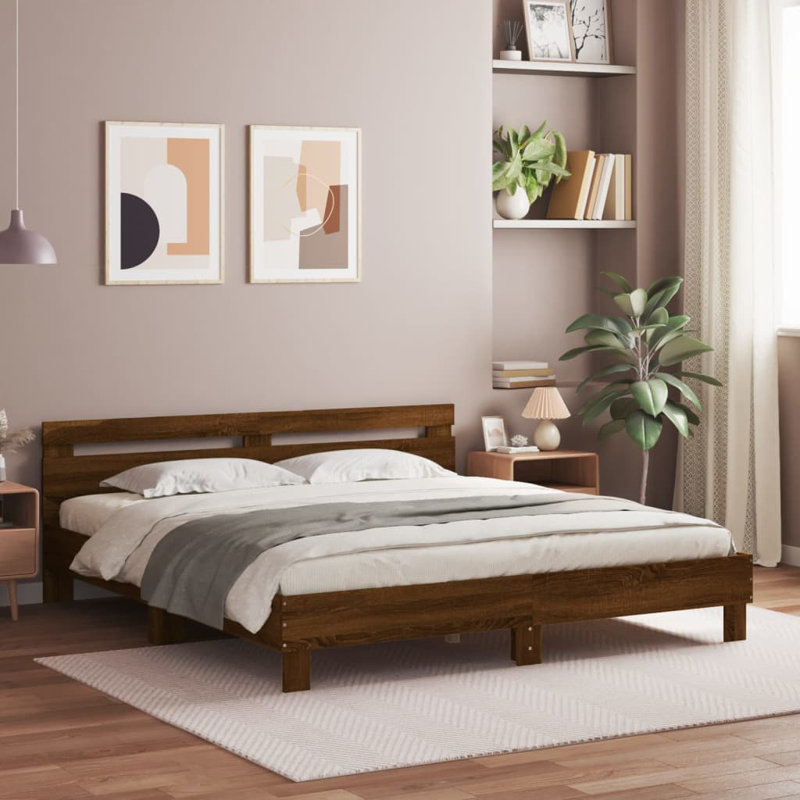 17 Stories Bed Frame With Headboard Engineered Wood, European Kingsize (160 x 200cm), White