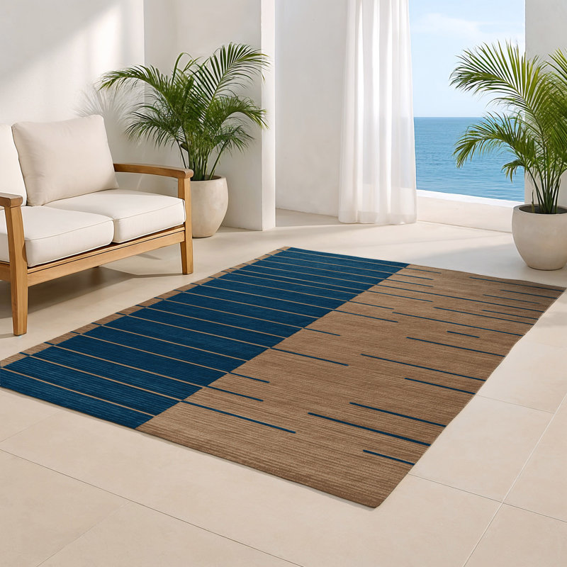 Tapis intérieur / extérieur bleu HorizontalStripes, Rectangulaire 2 pi x 3 pi
