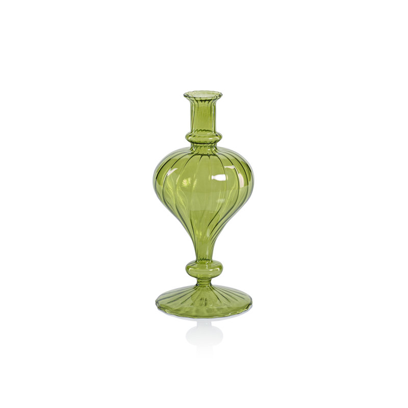 Ensemble de 2 vases en verre spiralé en forme de navet, H 7,5 po x l 3,5 po x P 3,5 po, Vert
