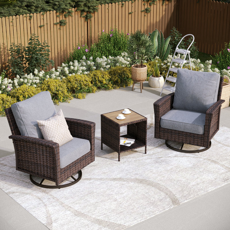 Chaise longue pivotante en osier avec table d'appoint, Gris