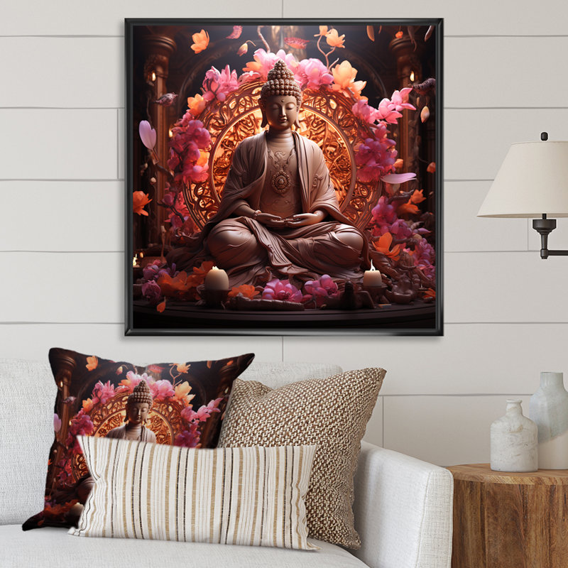Art bouddhiste indien rose et doré