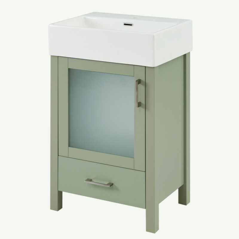 Meuble-lavabo de 20 pouces avec lavabo en céramique et beaucoup de rangement - idéal pour les petites salles de bain, Vert