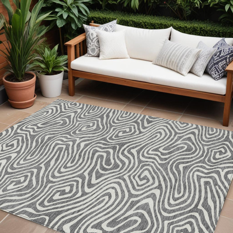 Tapis intérieur lavable abstrait 9 pi x 12 pi gris