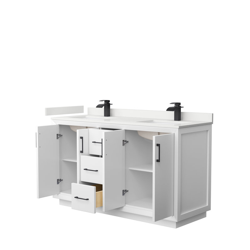 Strada 60'' W Double Vanity, WDX13382, White, Brushed Nickel
