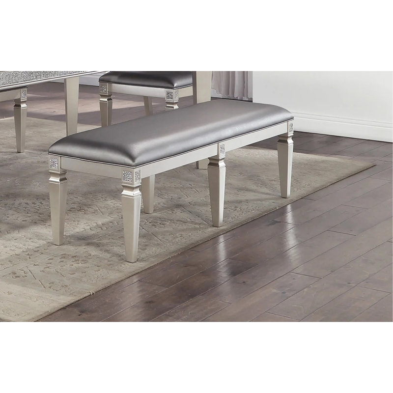 Banc moderne de 60 po de couleur gris argenté - Siège rembourré avec détails étincelants pour le salon