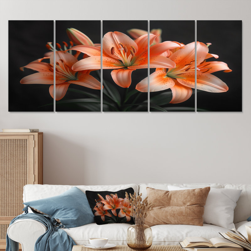 Ensemble de salon art mural lys orange printemps noir photo III, H 28 po x l 60 po