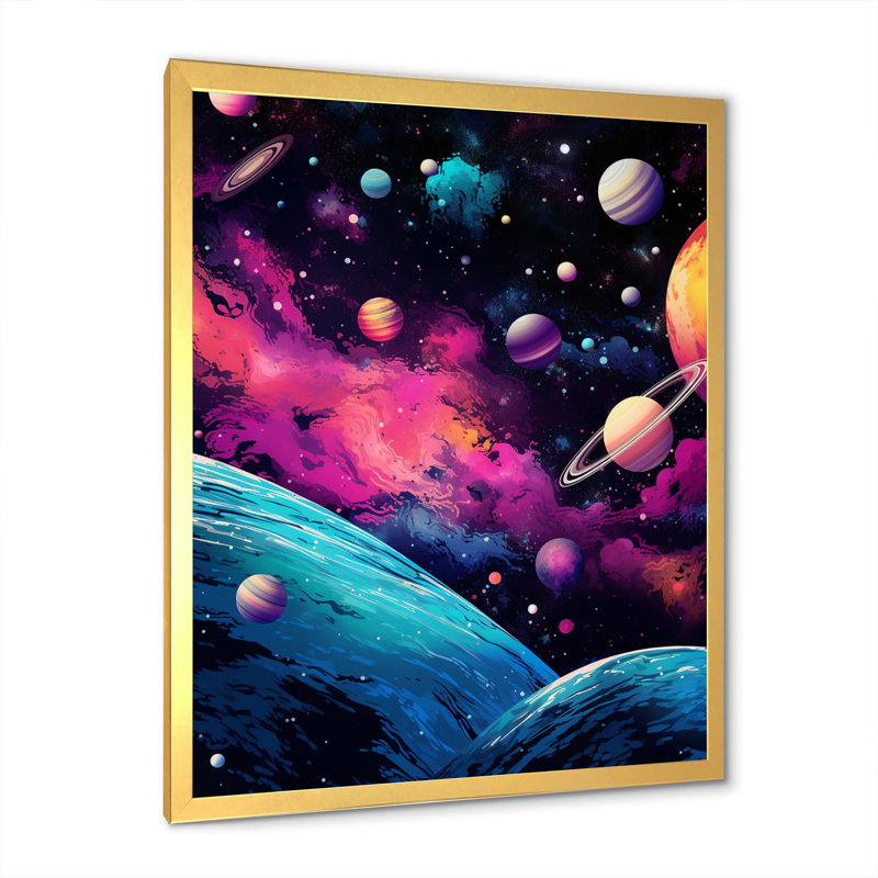 Galaxies de l'amour rose sur toile, Cadre doré à une seule photo, H 32 po x l 16 po x P 1 po