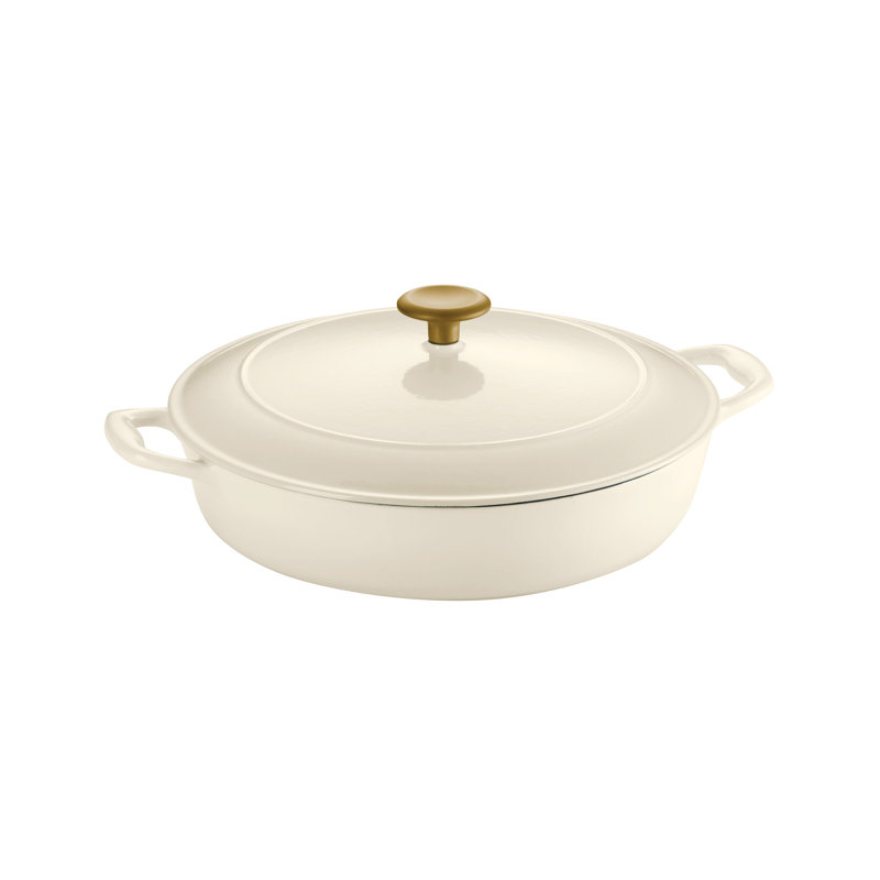 Tramontina 4 Qt. Enameled Cast Iron Round Gourmet Braiser with Lid, White