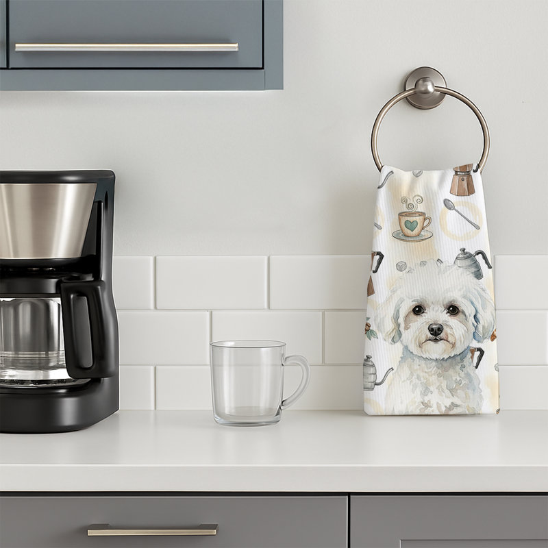 Bichon Frise Coffee Bar Kitchen Towel, Bichon Frise