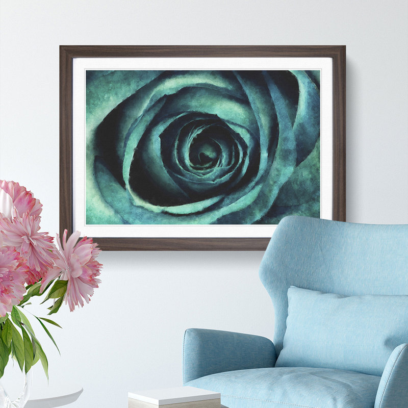 A Teal Rose - Picture Frame Painting Print, 62cm H x 87cm W x 2cm D, Walnut Framed