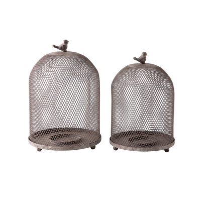 Ensemble de porte-bougie 2 pièces en grillage métallique, lanterne cloche en forme de dôme rustique pour table et console
