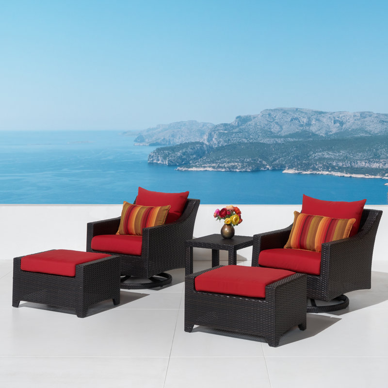 5 PC Deep Seating Club Chair Conversation Set, Sunset Red Sunbrella