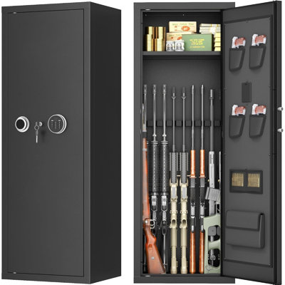10-14 Gun Safe, Gun Safes for Home Rifle and Pistols, Quick Access Gun Cabinets with LED Light for Rifles and Shotguns with keypad lock, Pockets and Removable Shelf