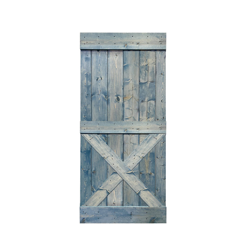Porte de grange peinte peinte en bois à panneau sans installation de quincaillerie d’installation, 36 po x 84 po, Bleu denim