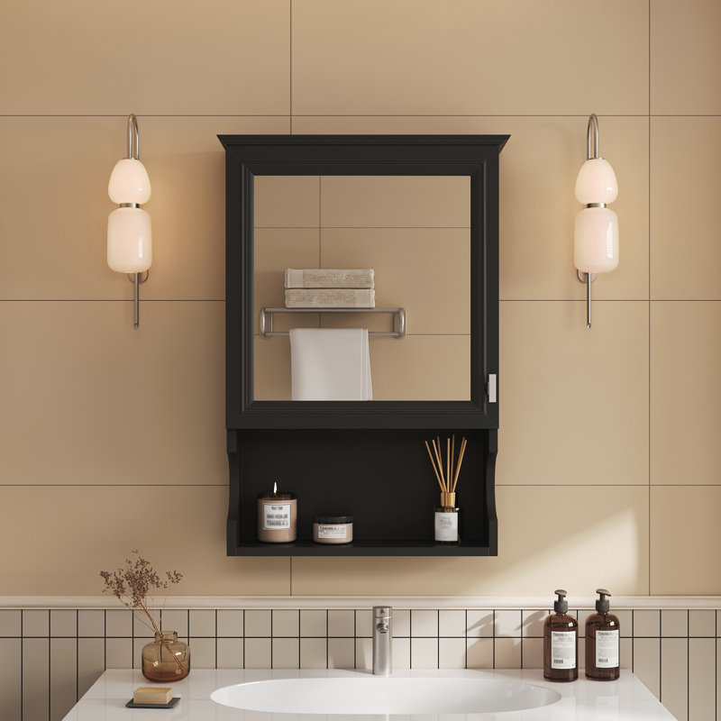 Armoire de rangement murale avec miroir, Noir