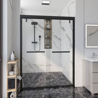 Porte de douche coulissante double demi-cadre l 56 po x H 76 po x H 76 po avec verre trempé de 0,31 po (8 mm) Accessories Accessoires en acier inoxydable