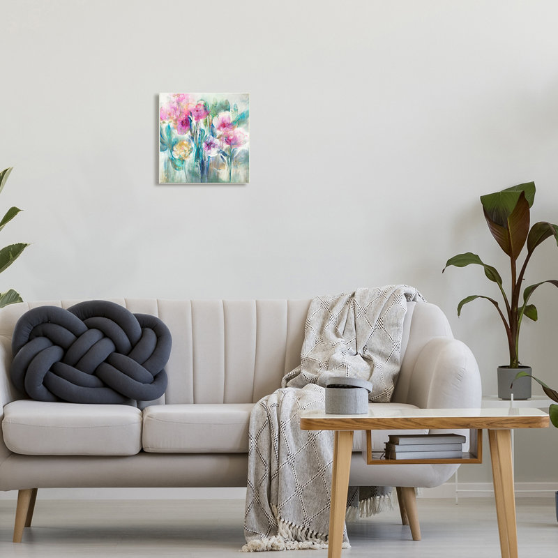 Délicates fleurs pluvieuses, pivoines roses, illustration peinte par Tiers et murs - peinture, H 12 po x l 12 po x P 1,5 po