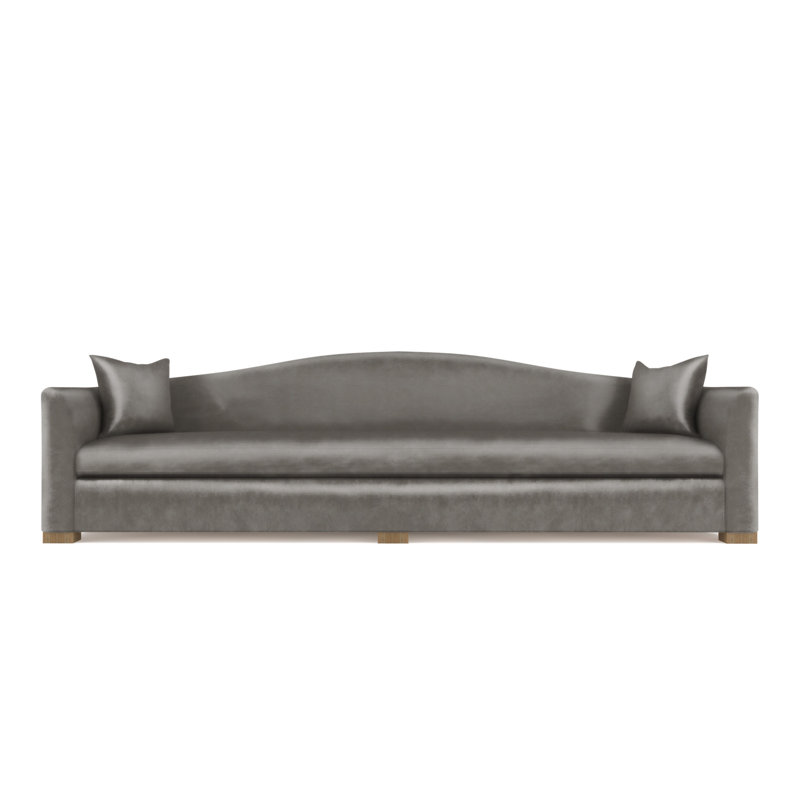 Horatio Camelback Taper Curved-Arm Sofa, Plush Velvet Oyster, 33" H x 96" W x 36" D, Weathered