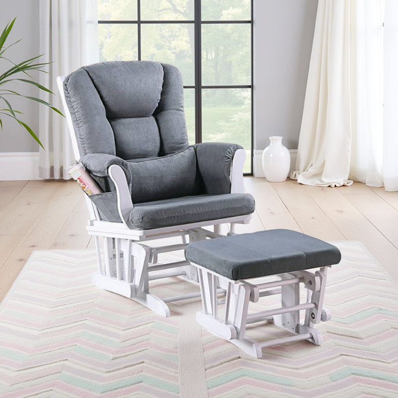 Fauteuil inclinable manuel avec repose-pieds Noni, bois, carré, Gris, Pas d'inclinaison, Blanc
