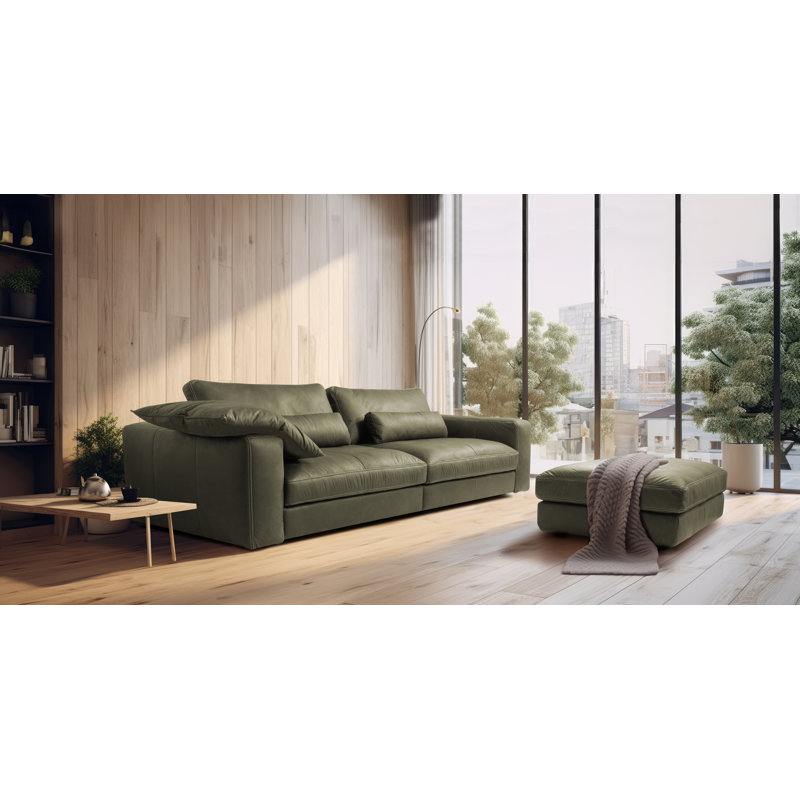 Parven 4 Seater Genuine Leather Sofa, Green