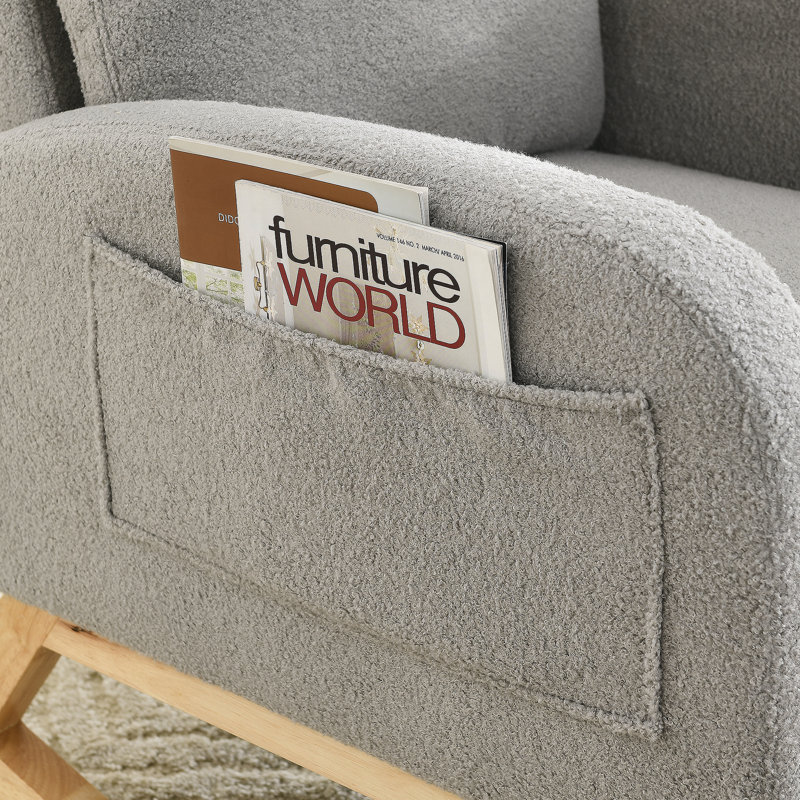 Chaise berçante moderne avec accoudoirs de salon à dossier haut l 27,6 po, Gris