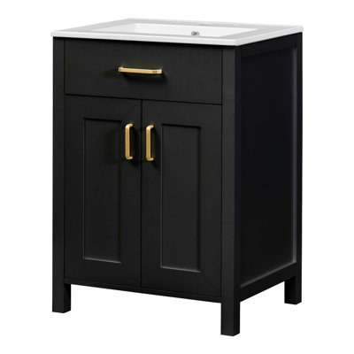 24"Bathroom Vanity Combo With Ceramic Sink, Luxurious Space-Saving Vanity - W24"*D18"*H34"Inch, 2 Soft Close Doors
