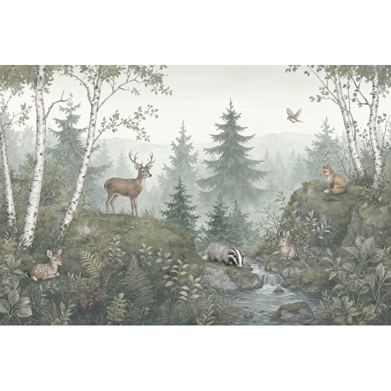Papier peint animaux forêt boisée Misty, 200 po x 120 po, Non tissé
