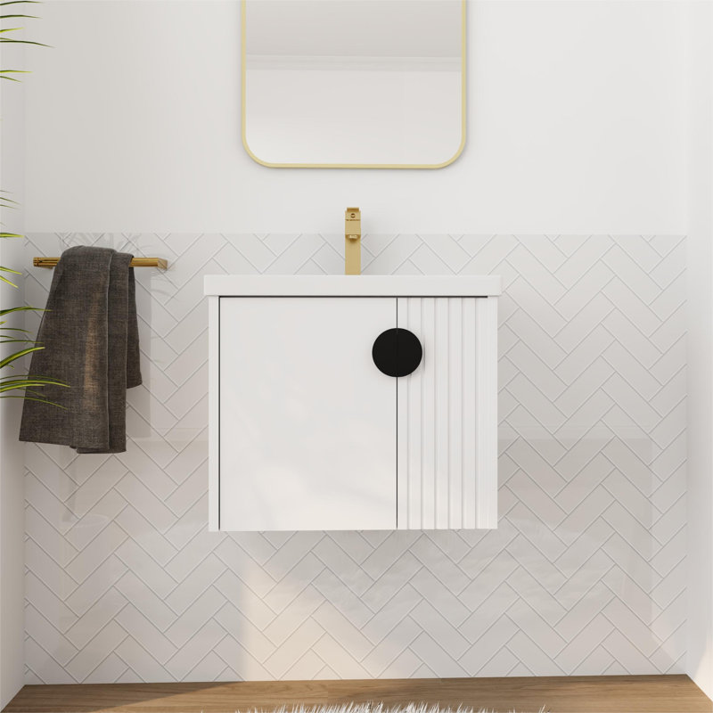Meuble-lavabo 24 po avec lavabo, meuble-lavabo flottant avec porte à fermeture en douceur, Blanc