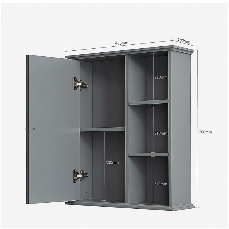 Armoire murale de salle de bain 23,6 po, Gris
