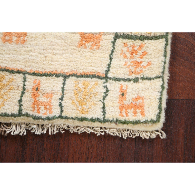 Tapis ivoire en laine noué à la main de conception unique 1 pi 4 po x 1 pi 5 po Styles
