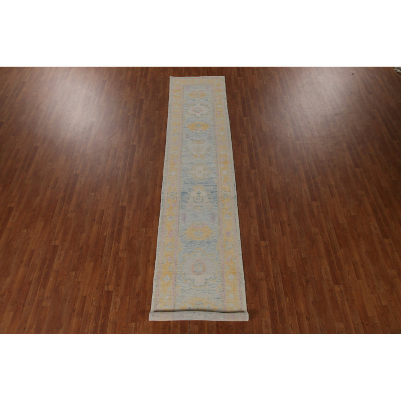 Vegetable Dye Oushak Turkish Runner Rug 3x14