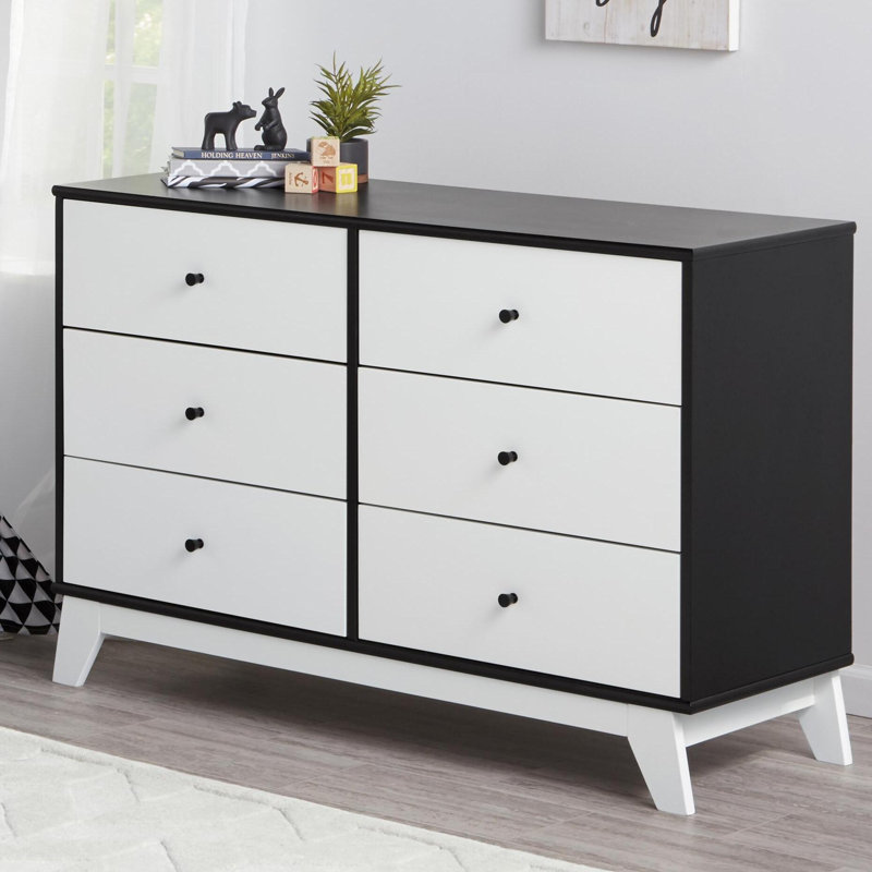 6 - Drawer Kids Dresser, Black/White