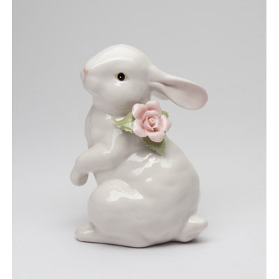 Lapin avec une rose rose - debout