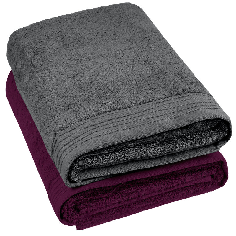 Lorena Midweight Bath Sheet, Dark Gray/Plum
