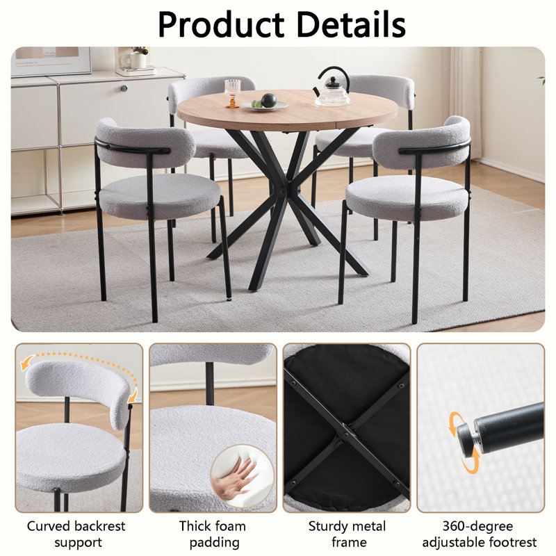 50cm H Teddy Upholstered Metal Side Chair, Gray, 4