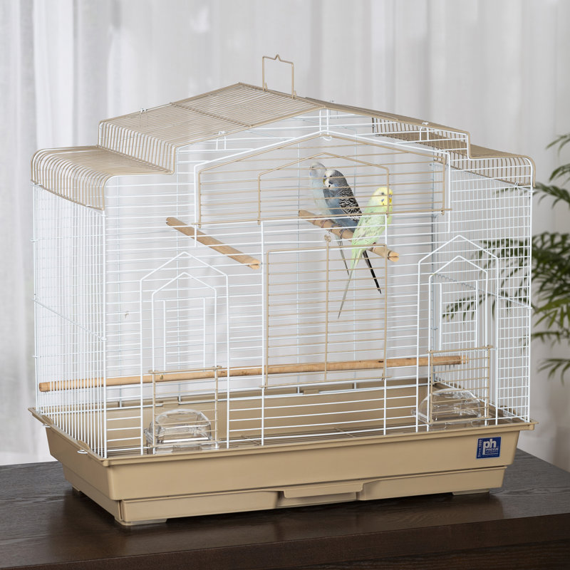 Barn Style Brown and White Bird Cage with Perch