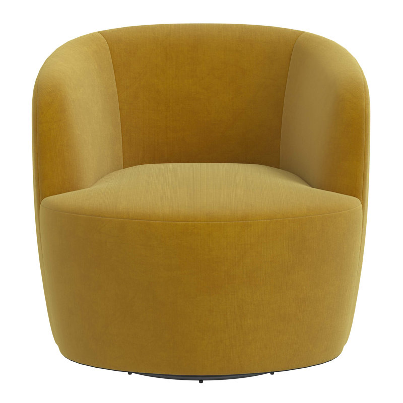 Fauteuil demi-tonneau pivotant Mina, Velours moutarde