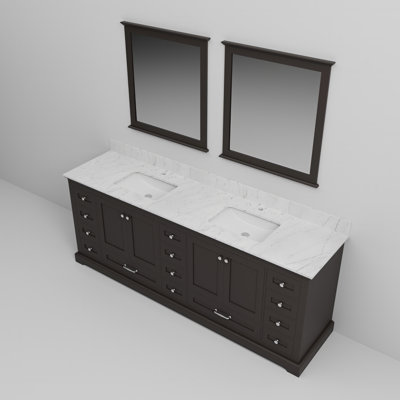 Meuble-lavabo double espresso l 84 po x P 22 po, comptoir en marbre de Carrare et miroirs 34 po