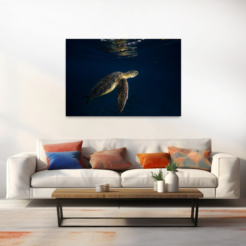 Graceful Sea Turtle Swim Peaceful Serene Tranquil Turtle Nature Ocean Wall Art Print 1 Piece Wrapped Canvas Wall Art