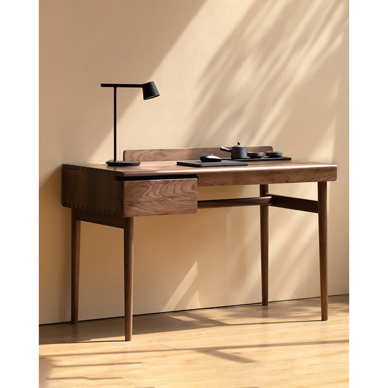 Bureau en bois massif avec cloison Wabi-Sabi, Noyer, H 29,53 po x l 47,24 po x P 23,62 po