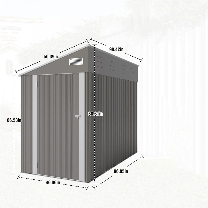 4 ft. W X 8 ft. D Metal Lean-To Storage Shed, Dark Gray