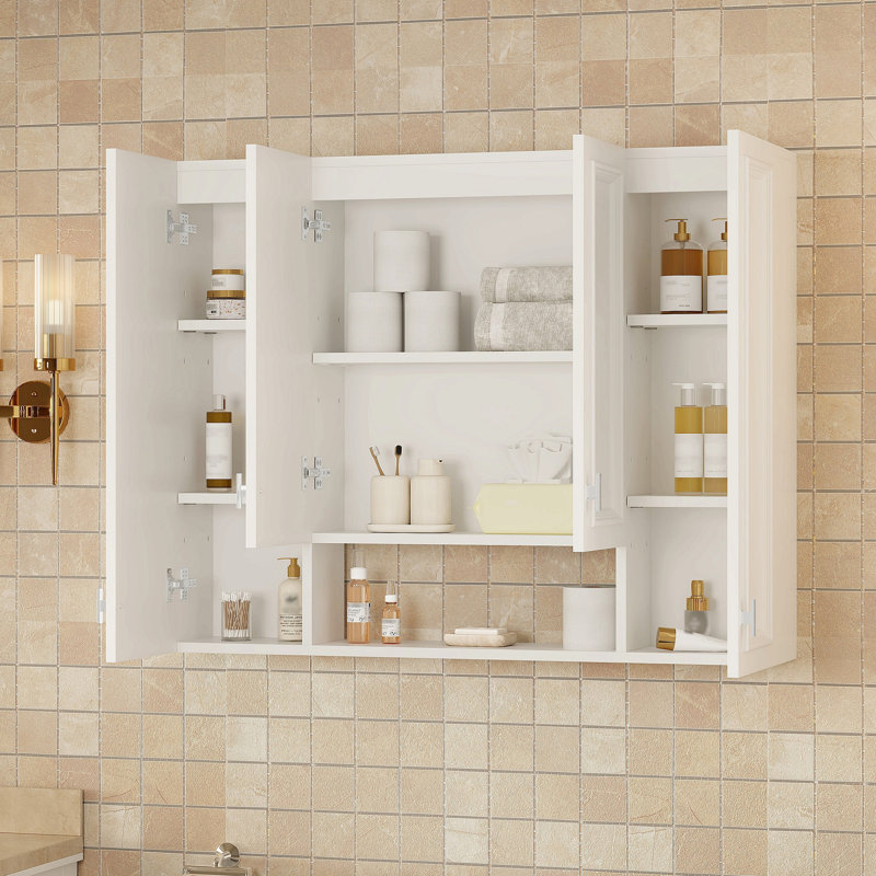 Armoire de salle de bain moderne avec 5 tablettes réglables, armoire à pharmacie murale pour la salle de bain, charnières à fermeture douce, étagère ouverte