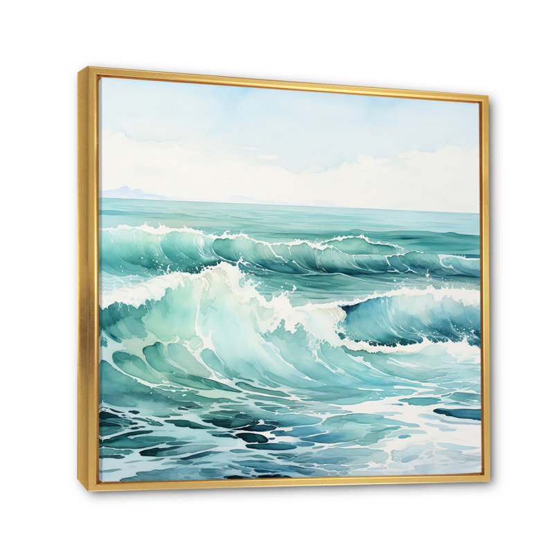 Sunnhild - Minimalisme vert, eaux tranquilles - impression, H 36 po x l 36 po, Cadre flottant doré
