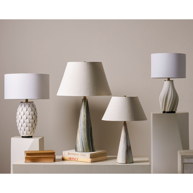 Conical Table Lamp, White/Gray, 24" H x 16" W x 16" D